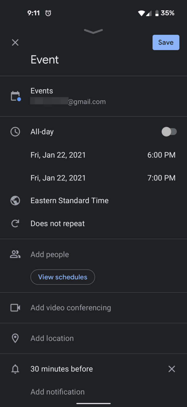 google messaggi suggerimento evento calendario