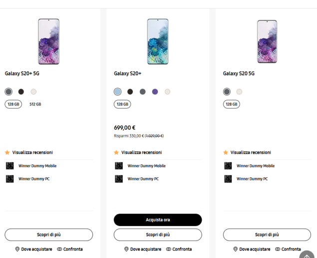 samsung galaxy s20 non disponibile shop ufficiale