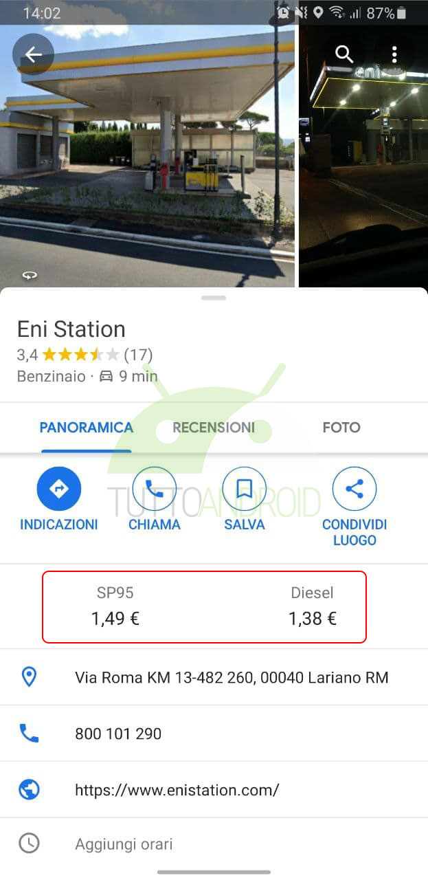 google maps prezzo carburante stazioni di servizio