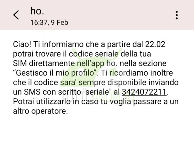 ho. mobile seriale sim app mobile