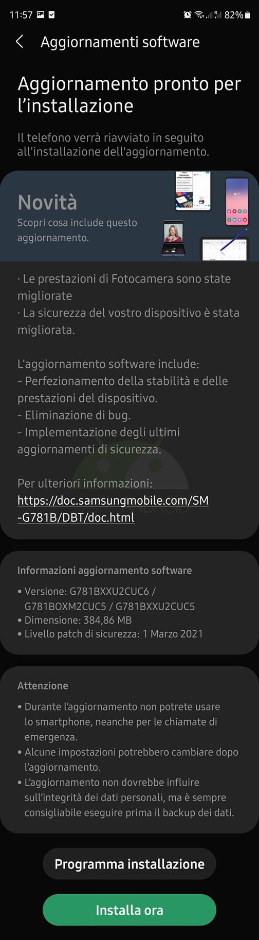aggiornamento Samsung Galaxy S20 FE 5G patch marzo 2021