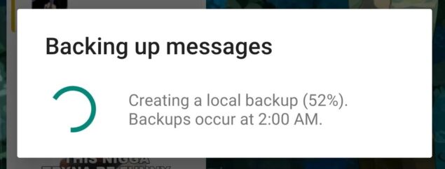 whatsapp messaggio backup locale