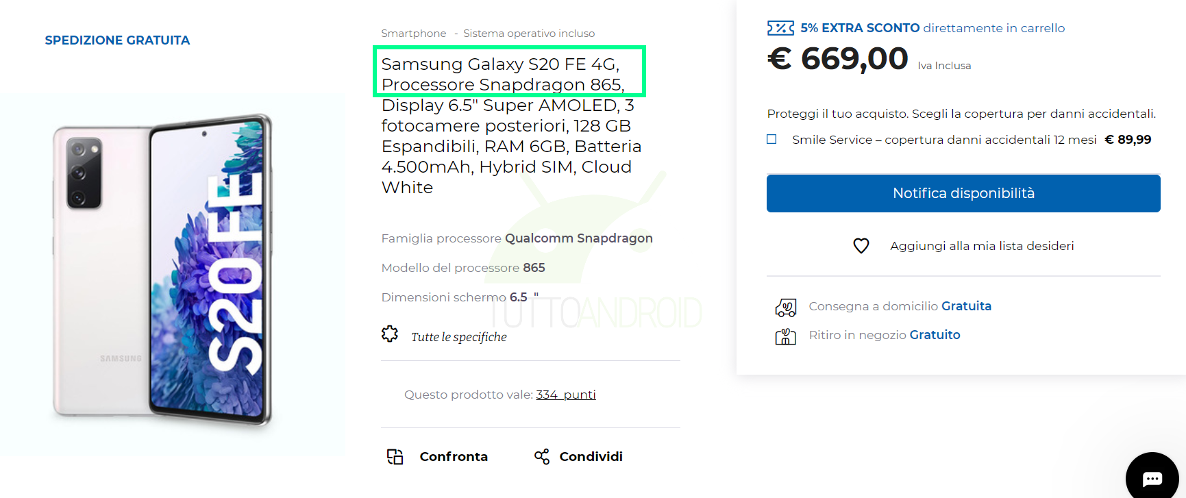 Samsung Galaxy S20 FE 4G Snapdragon Unieuro