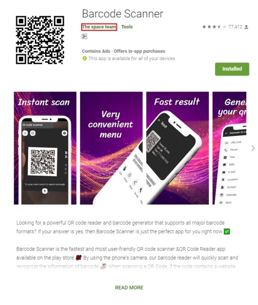 barcode scanner app play store malware