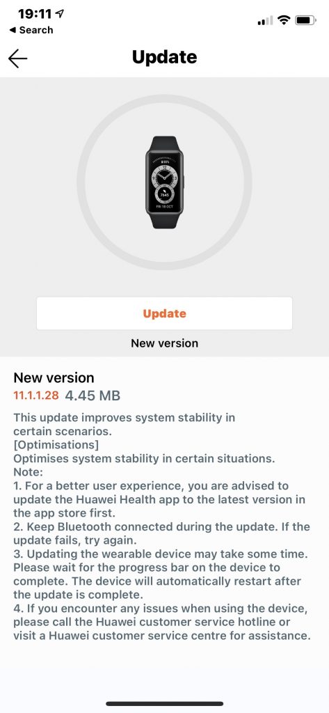 aggiornamento Huawei Band 6 11.1.1.28