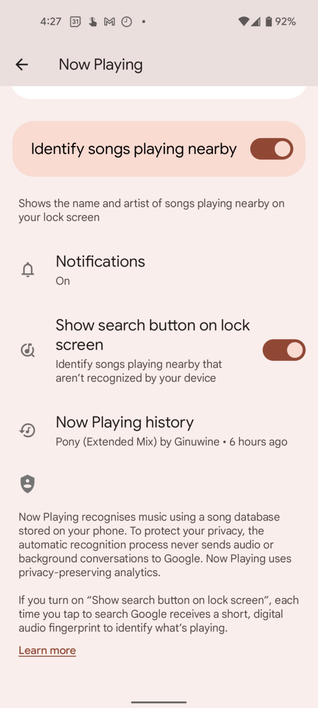 Google Pixel Now Playing