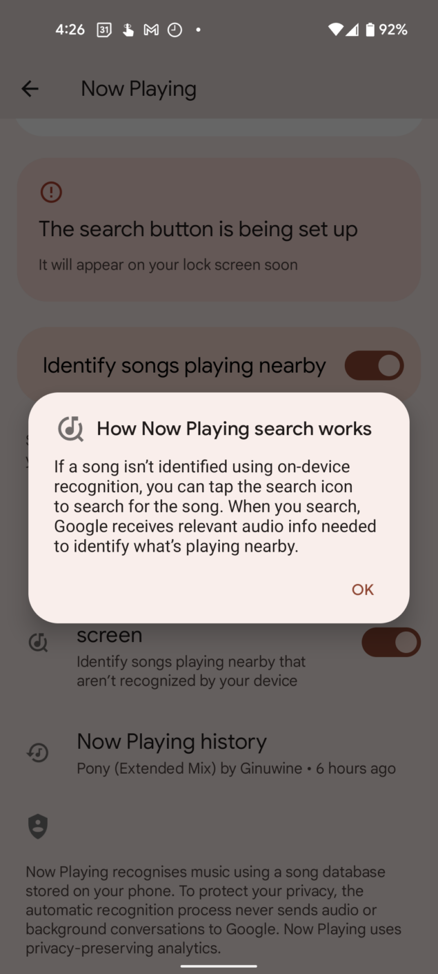 Google Pixel Now Playing