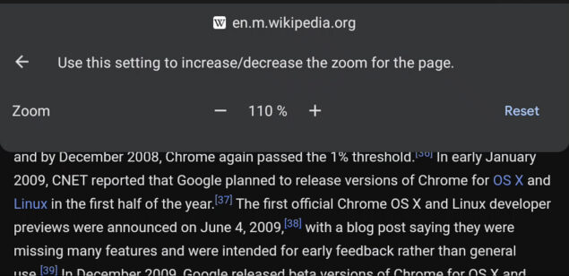 google chrome canary zoom funzione test
