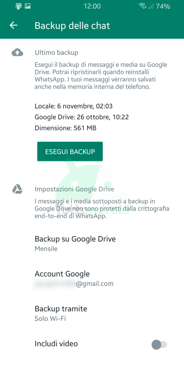 come fare backup WhatsApp