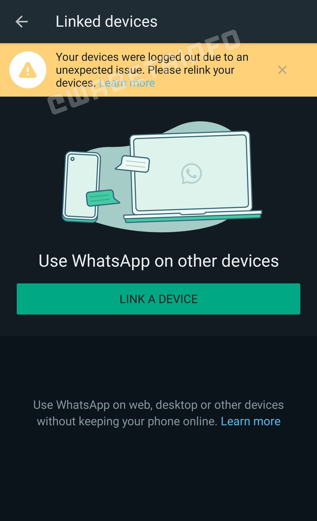 Whatsapp messaggio dispositivi collegati