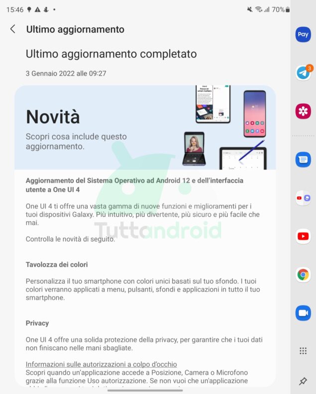 Samsung Galaxy Z Fold3 5G Android 12 aggiornamento Italia