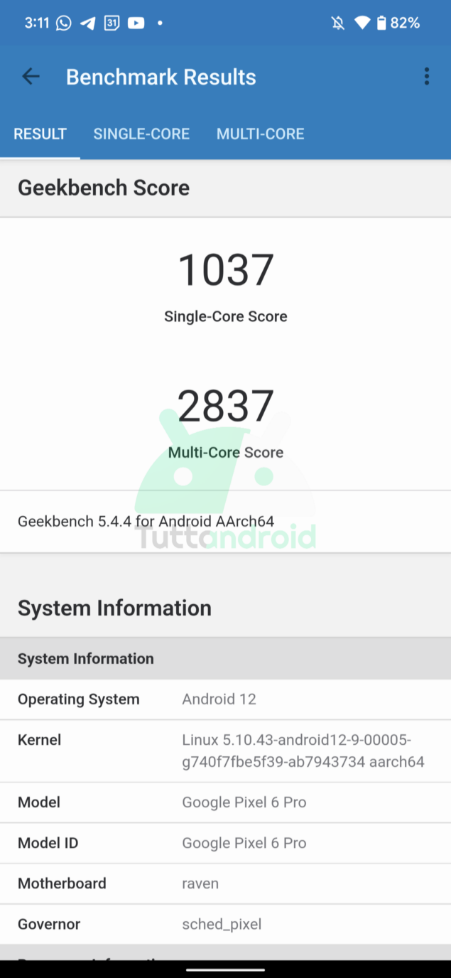 Geekbench Google Pixel 6 Pro Tensor