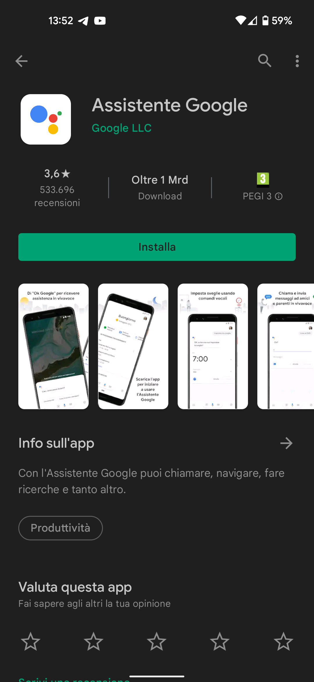 Numero installazioni app assistente google
