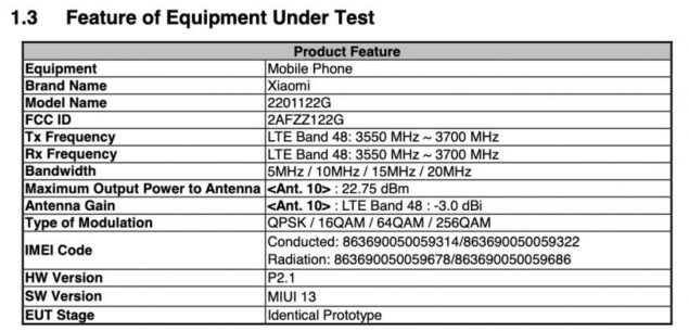 certificazione FCC Xiaomi 12 Pro