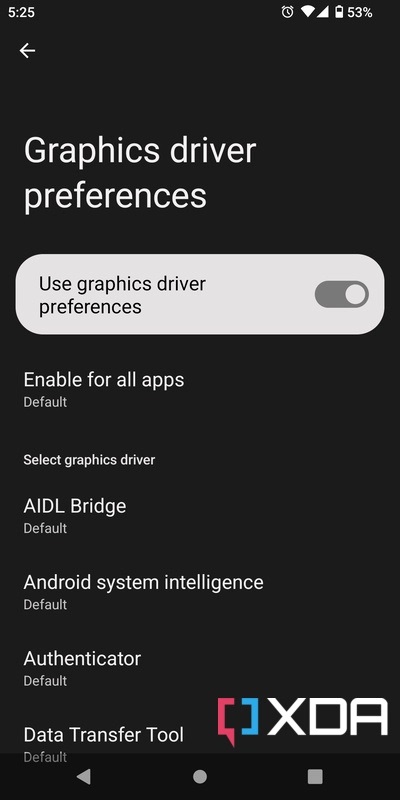 Android 12 Graphics driver preferences