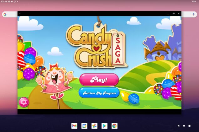 Android 12L su PC - partita a Candy Crush