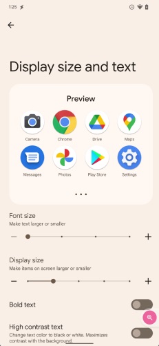 La nuova schermata unica per modificare dimensioni del display e del testo in Android 13