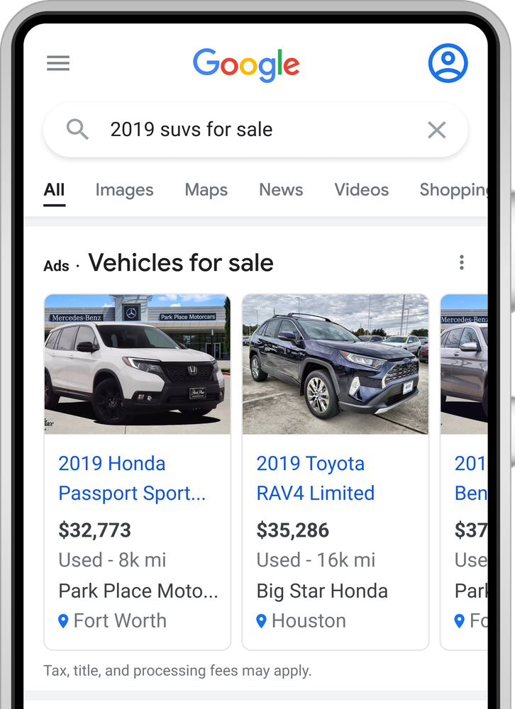 Ricerca Google annunci vehicle ads
