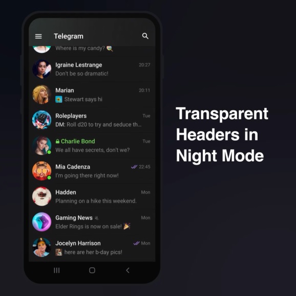 Telegram intestazioni trasparenti