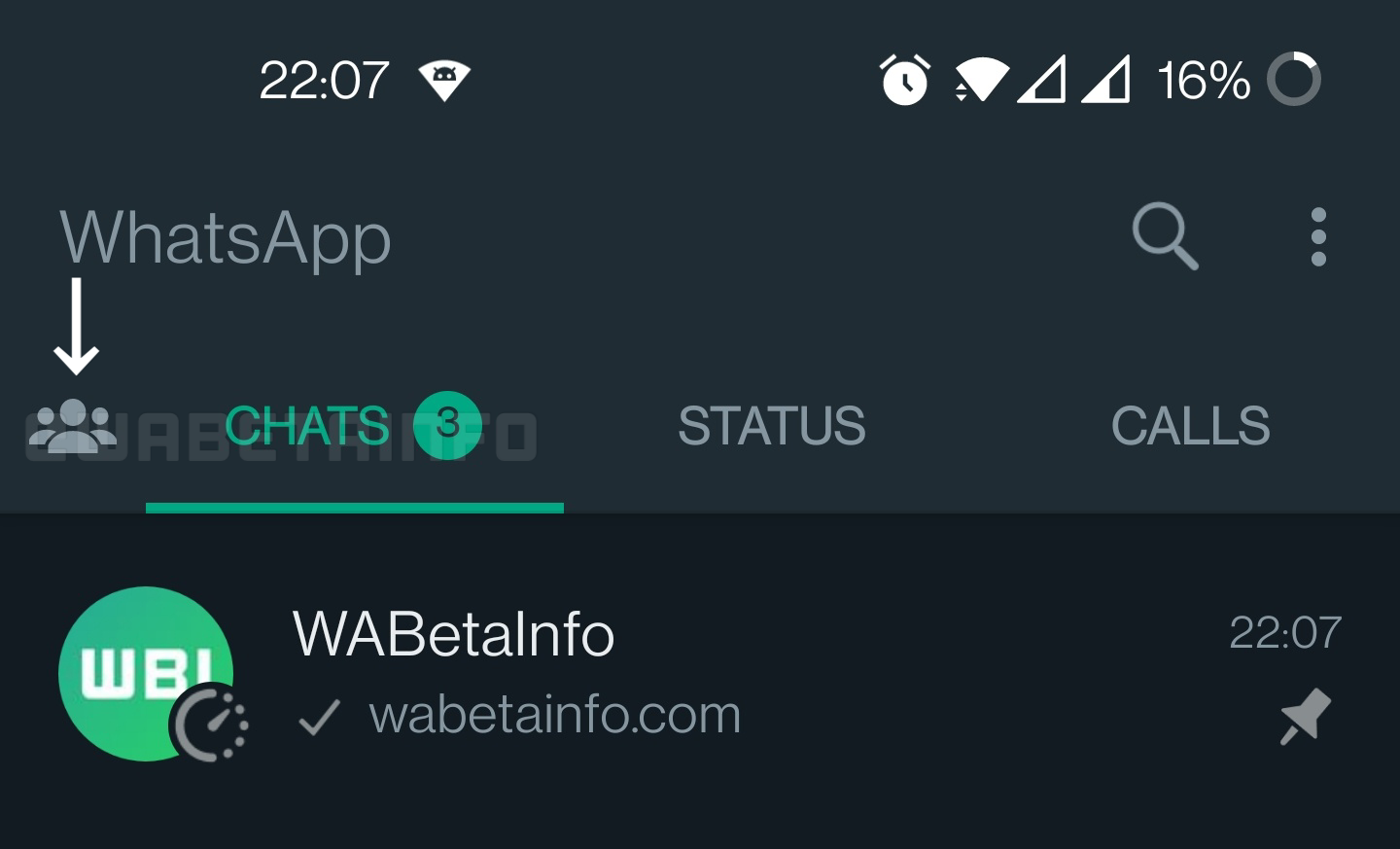 La tab dedicata alle Community nella versione 2.22.6.9 di WhatsApp Beta