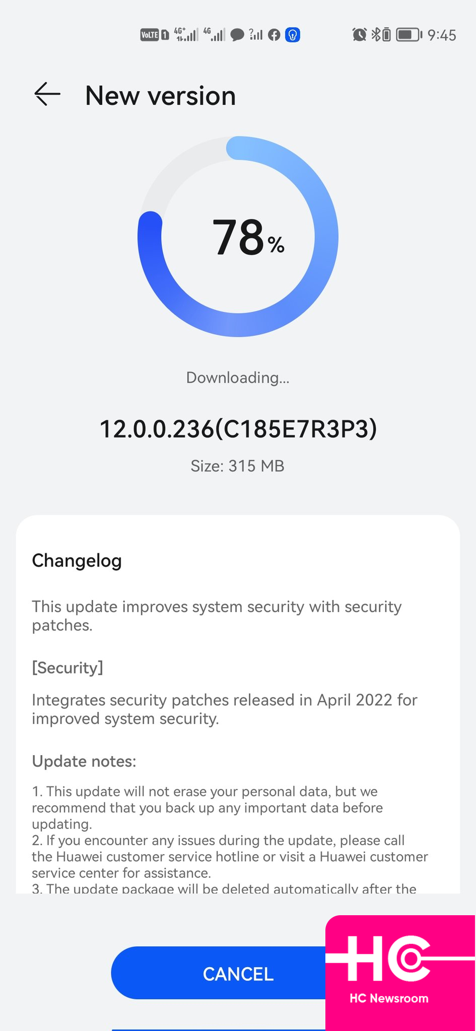huawei p40 patch sicurezza aprile 2022