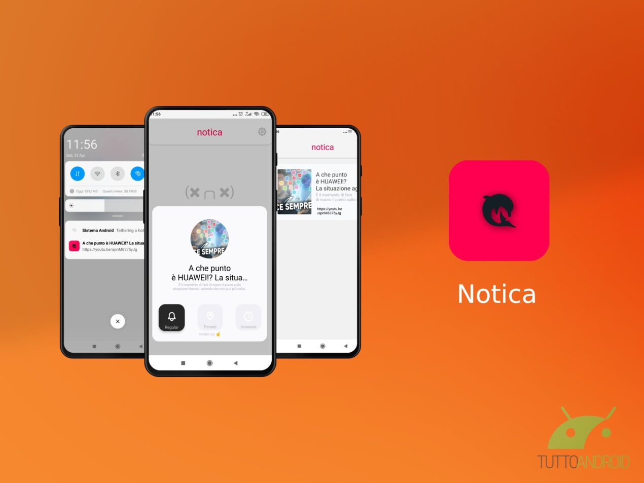 L'app Notica permette di salvare i collegamenti come notifiche