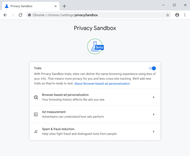 Nuovi controlli per i Privacy Sandbox in Google Chrome