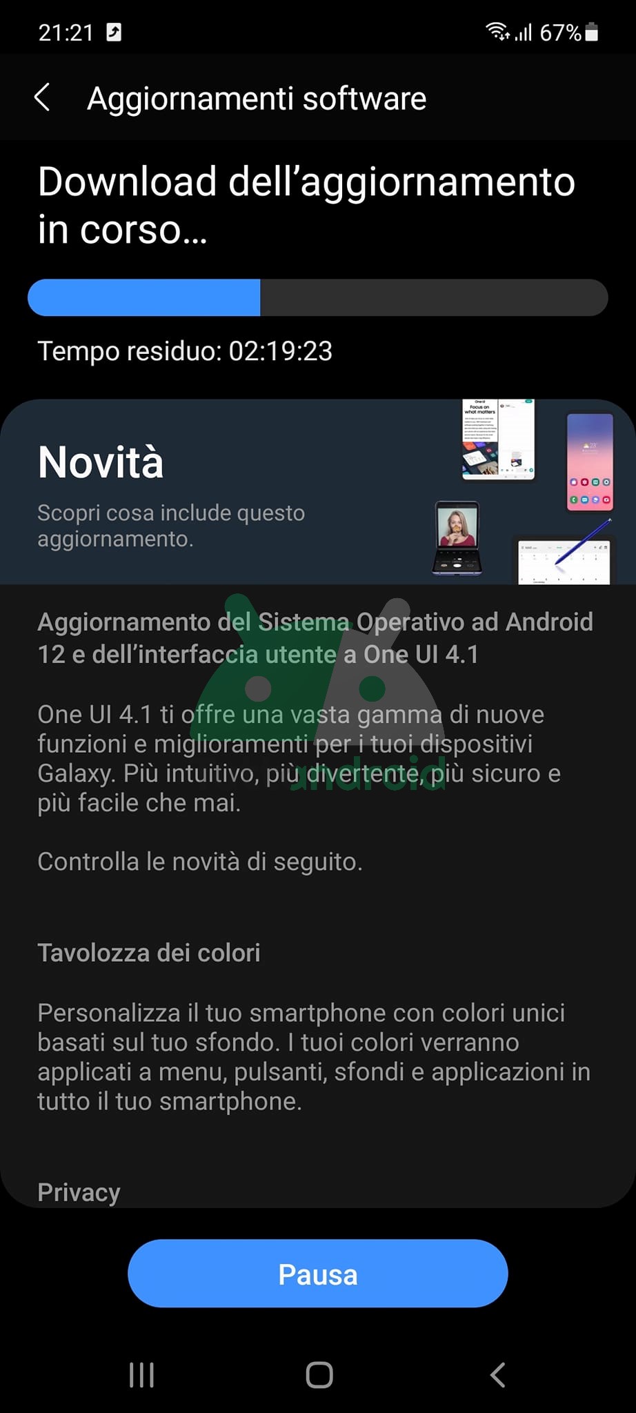 Samsung Galaxy A71 aggiornamento Android 12 e One UI 4.1