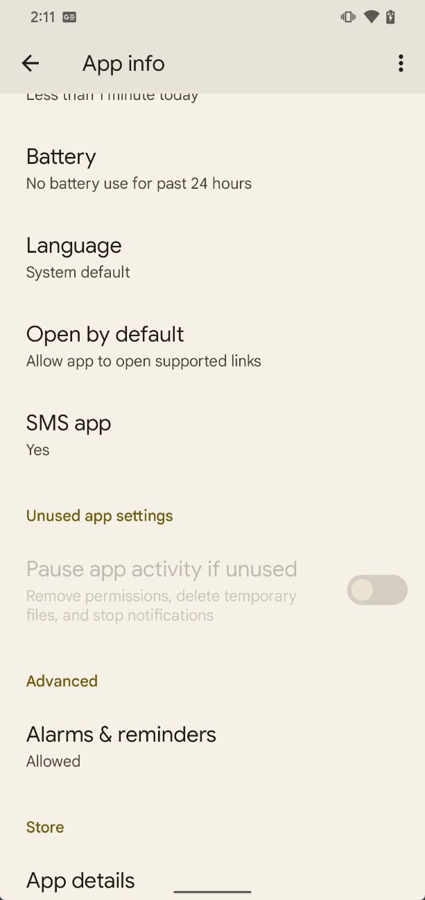 Android 13 Beta 2 App info