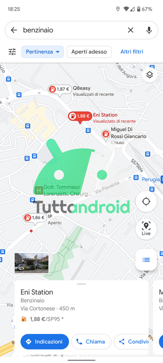 Google Maps prezzi benzina in Italia