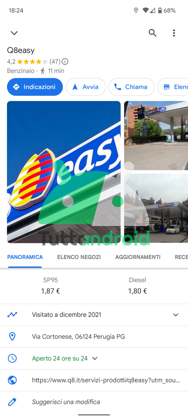 Google Maps prezzi benzina in Italia