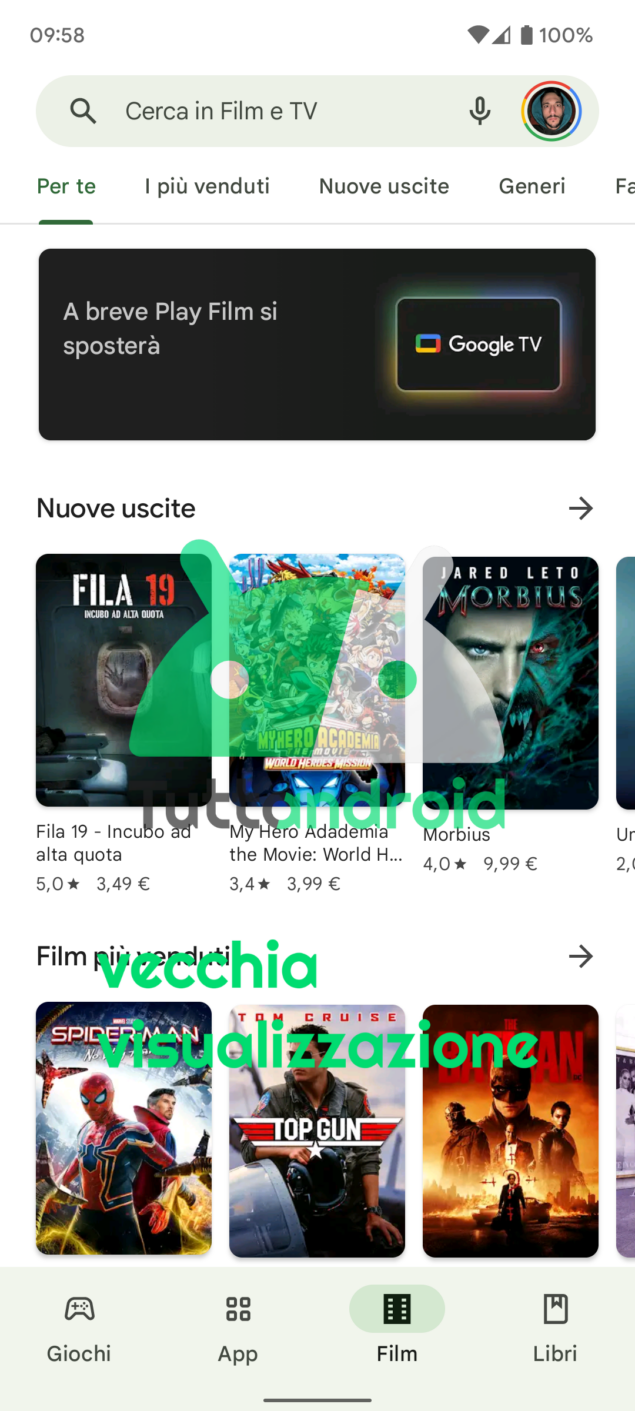 Google Play Store con la scheda Film