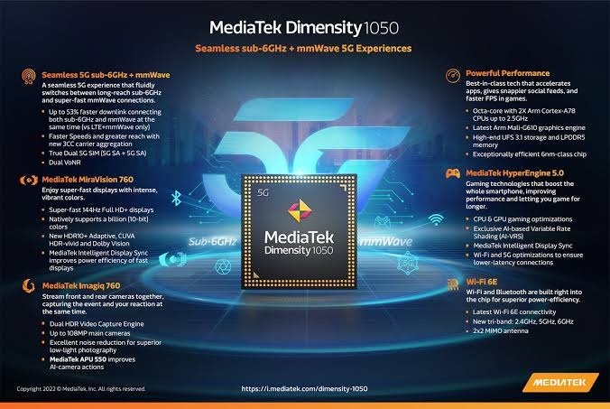 specifiche MediaTek Dimensity 1050 5G