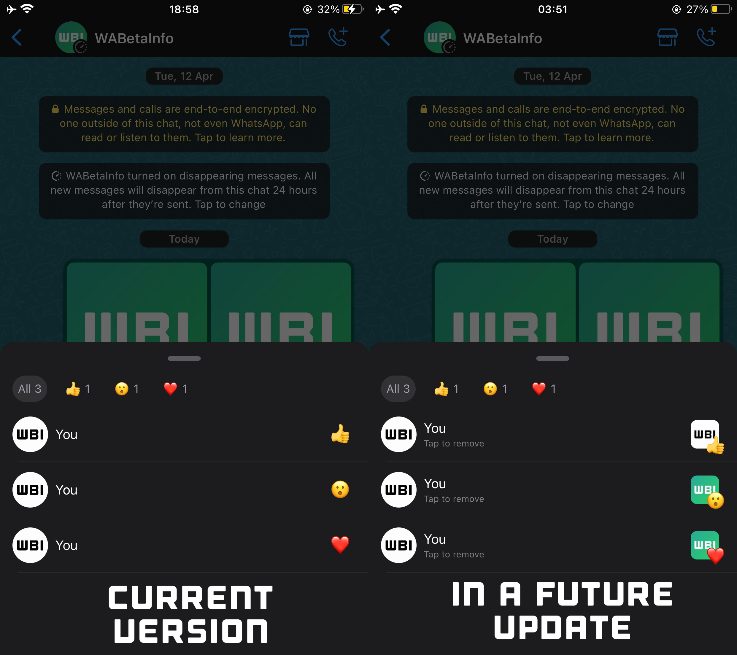 WhatsApp Reazioni album immagini