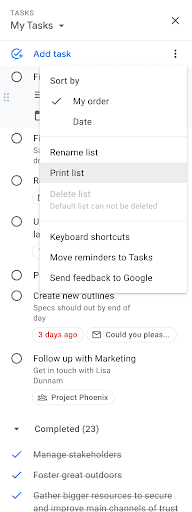 Google Tasks funzione stampa