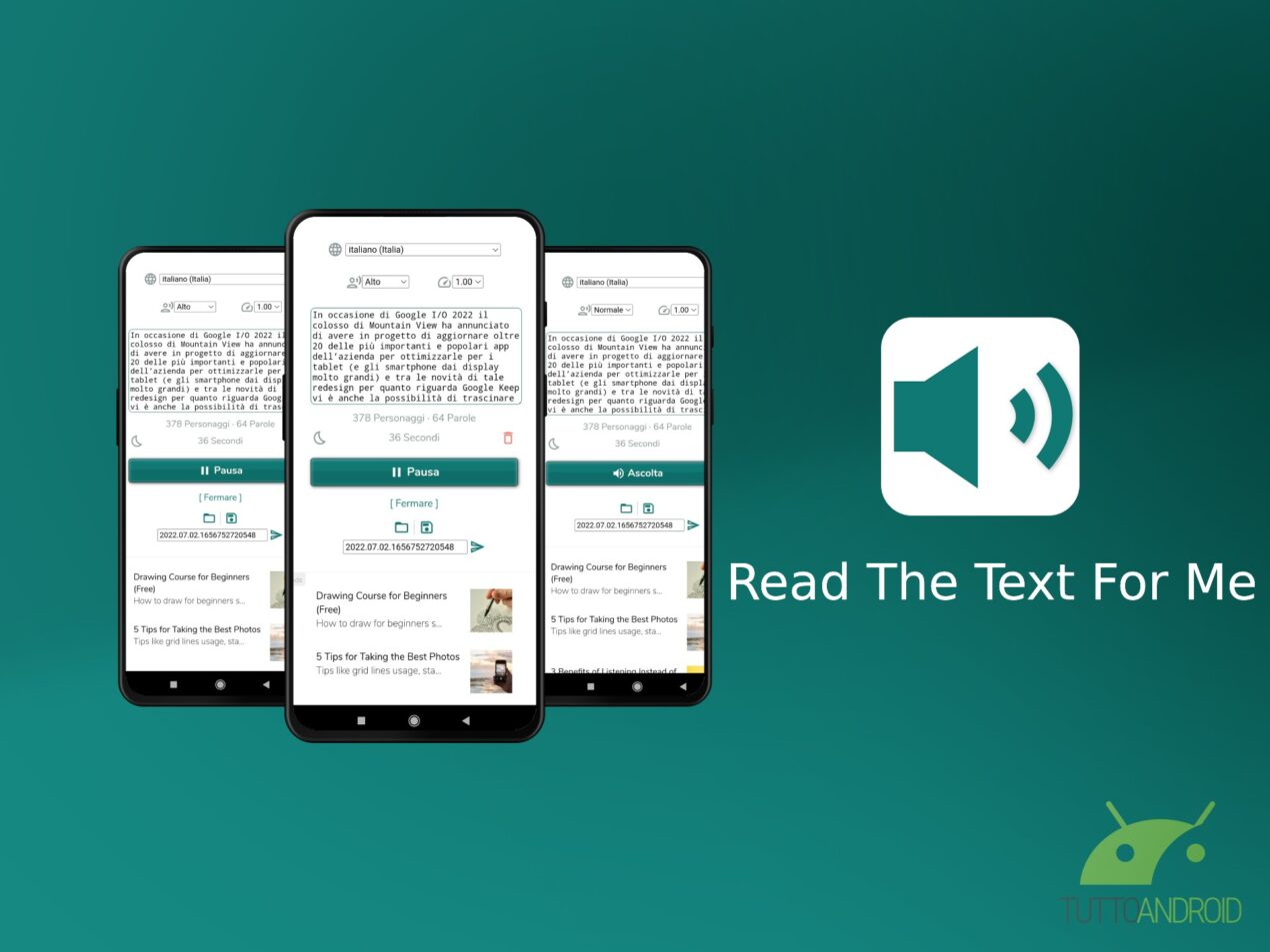 L'app Read The Text For Me è un lettore di testo essenziale e funzionale