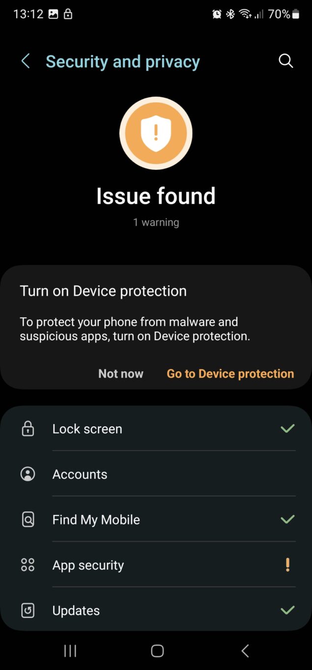 Samsung Galaxy S22 Ultra One UI 5.0 - Sicurezza e privacy