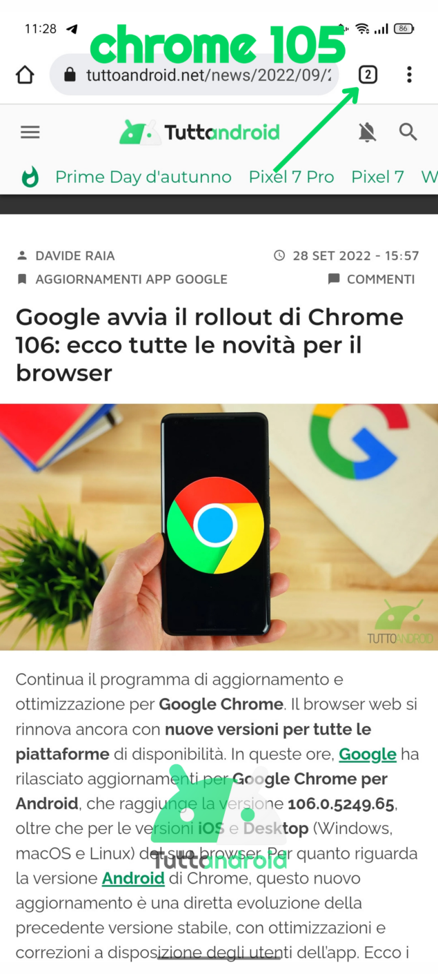 Google Chrome 105 su Oppo Reno con Android 11