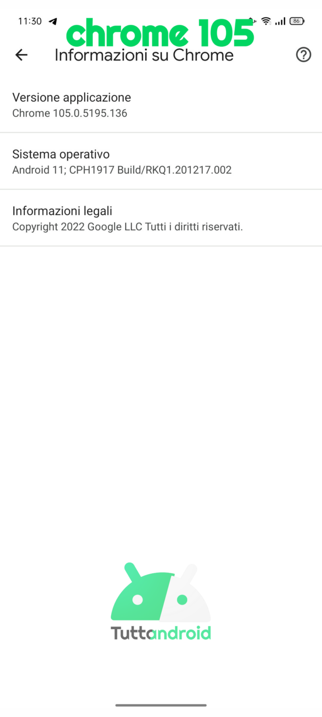 Google Chrome 105 su Oppo Reno con Android 11