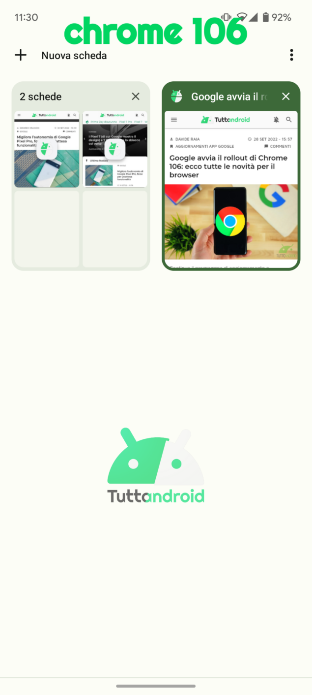 Google Chrome 106 su Google Pixel 6 con Android 13