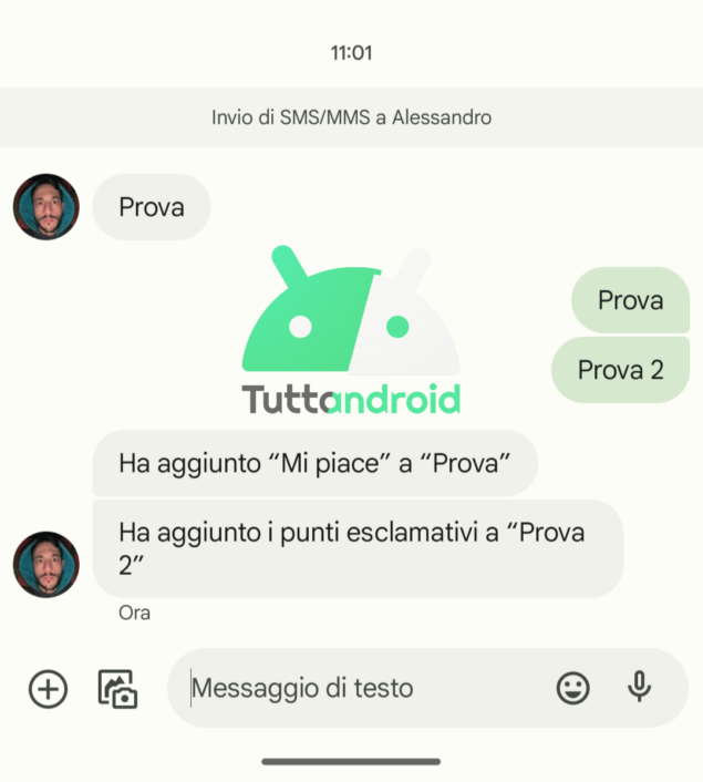 Reazioni di iOS agli sms su Google Messaggi