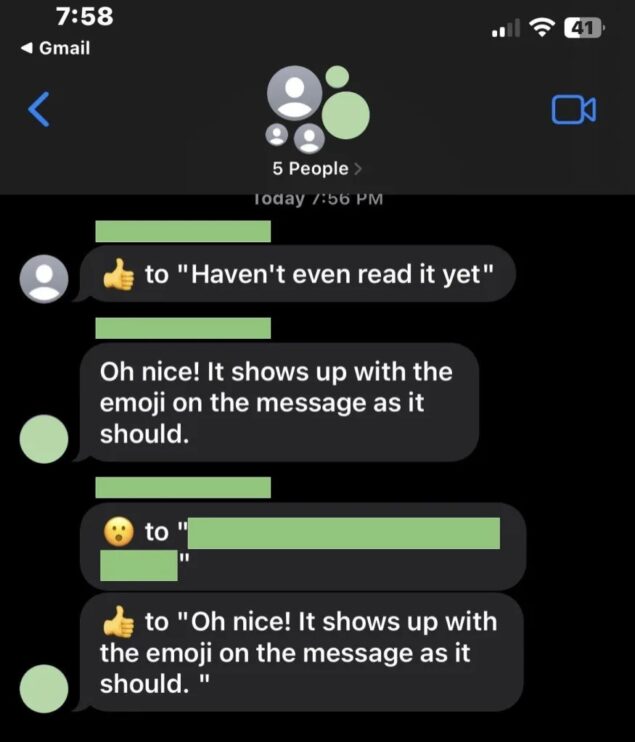 Reazioni agli SMS da Android a iOS 16