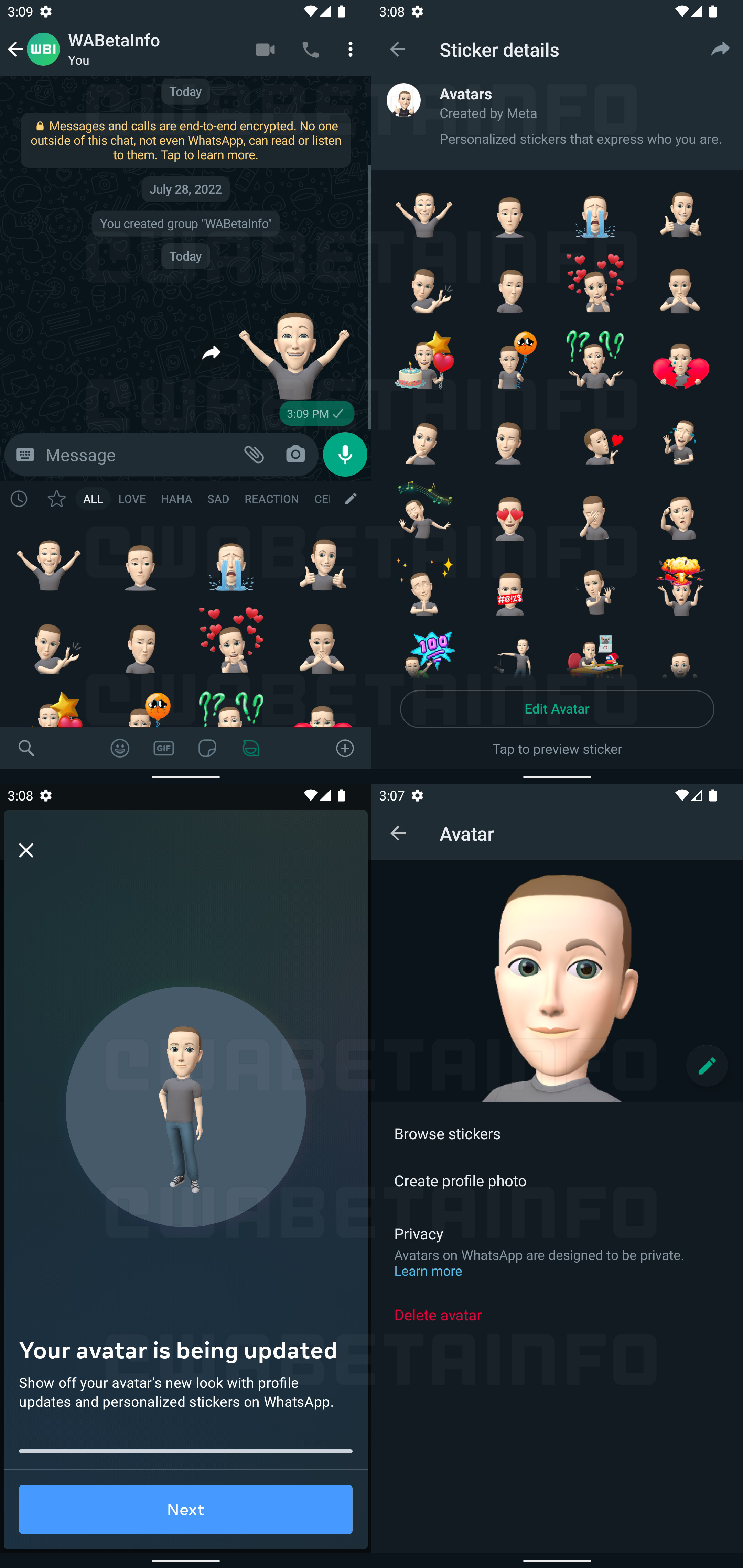 whatsapp beta avatar adesivi profilo