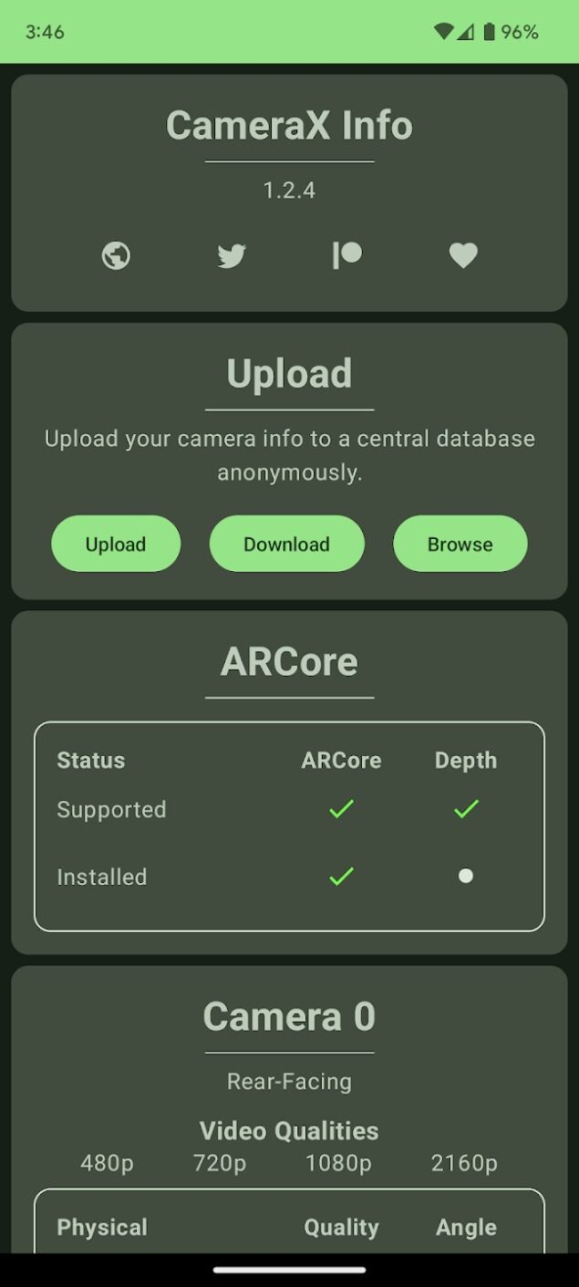 CameraX Info app caratteristiche fotocamera