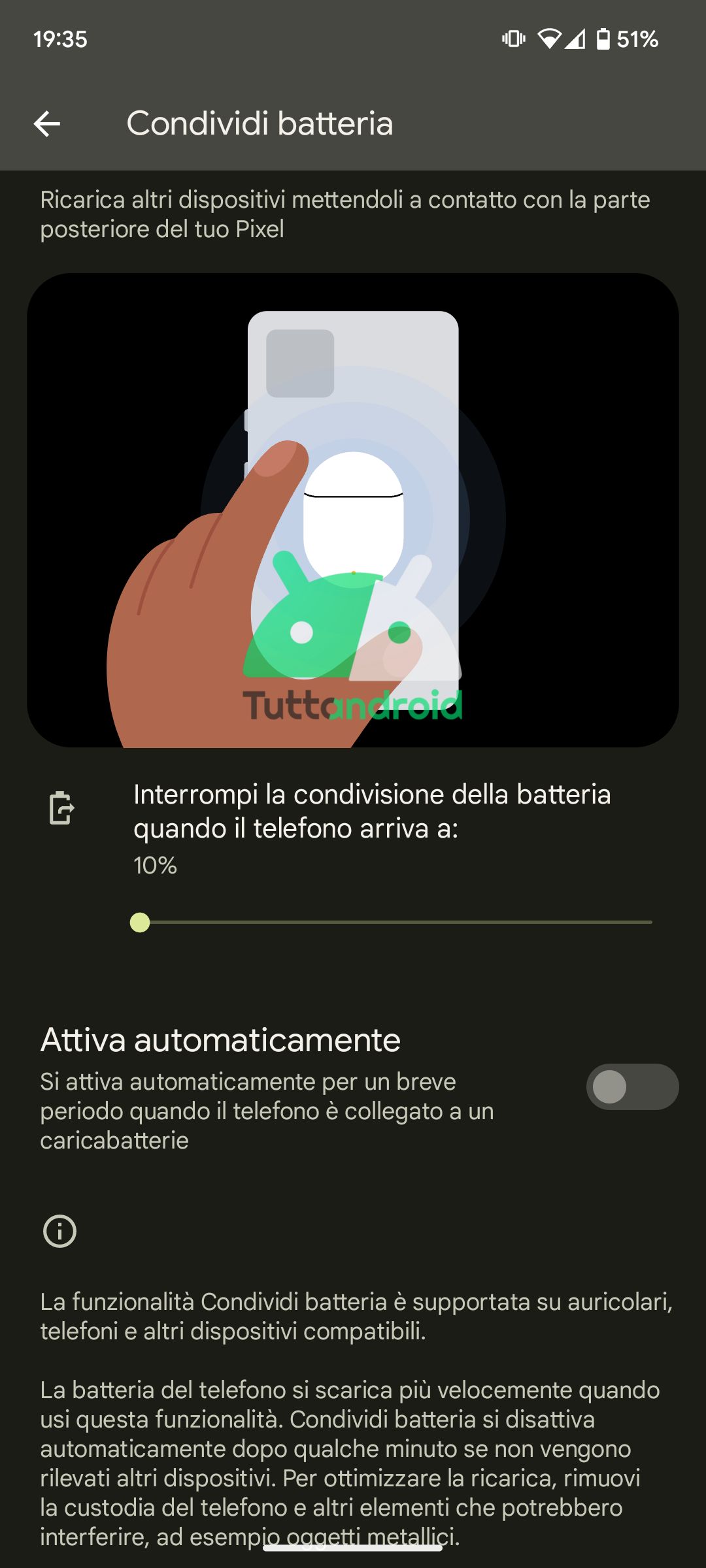 Android 13 QPR1 Beta 3 - Condividi batteria