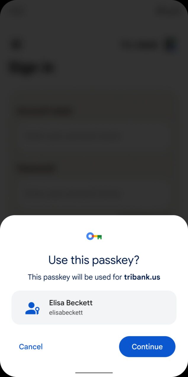 Android Chrome supporto passkey