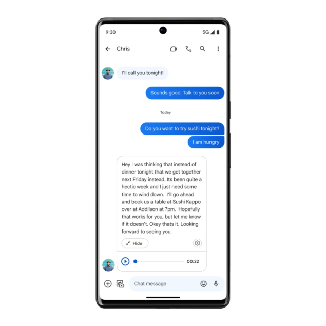 trascrizione messaggi audio Google Messaggi