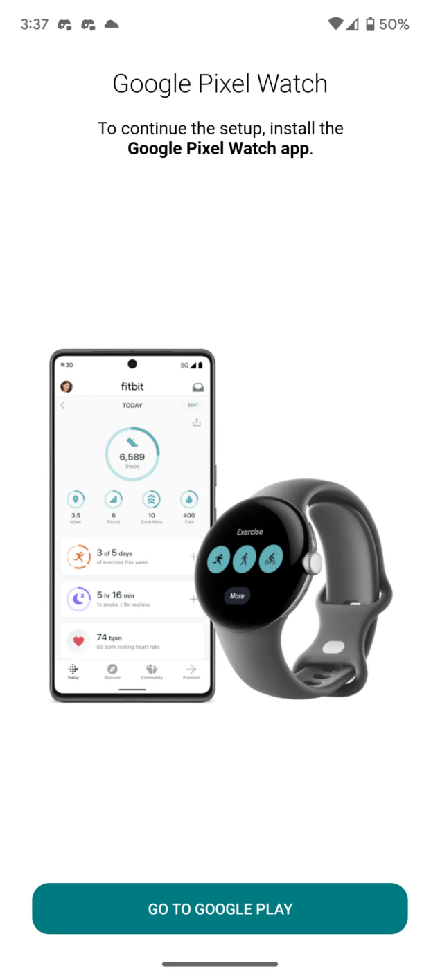 Google Pixel Watch nell'app Fitbit