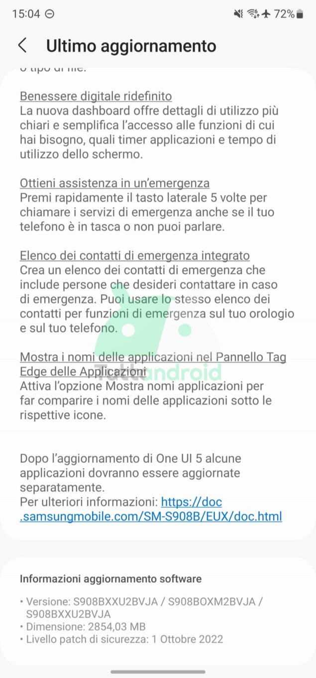 novità aggiornamento Samsung Galaxy S22 One UI 5 Android 13