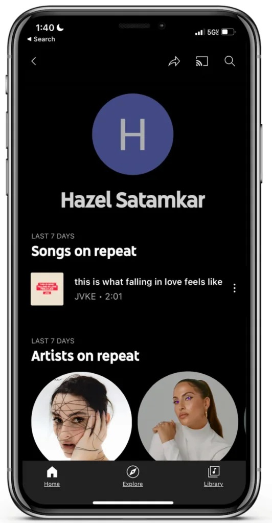 YouTube Music statistiche degli ultimi sette giorni